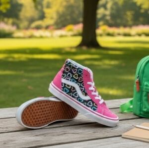 NEW! Vans Sk8-Hi Reissue Side Zip Sneakers Sz 3 Neon Pink Hearts Price Firm
